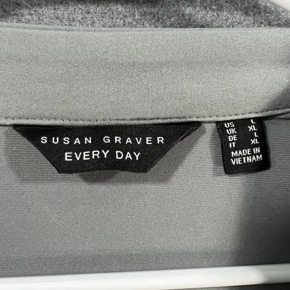 Susan Graver Liquid Knit Anorak Style Cardigan Silver Mist Size Large